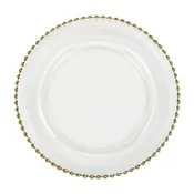 13″ Gold Beaded Clear Glass Charger