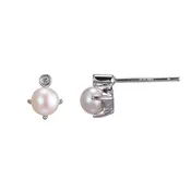14K Gold Elle “Birthstone” Rhodium Plated Genuine Freshwater Pearl and Lab Grown Diamond Earrings