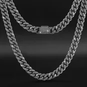 12mm Classic Black Moissanite Cuban link chain – 925 Sterling Silver
