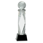 10.75" Clear Crystal Golf Ball on Facet Column w/Black Base