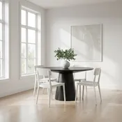 59-Inch Dining Table — Round Top, Pedestal Base, Rubberwood, Black