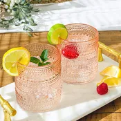 10 oz. Textured Beaded Rose Gold Old Fashion Drinking Glasses (Set of 6)