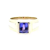 14K T/T Cushion Cut Tanzanite Solitaire Mens Fashion Ring