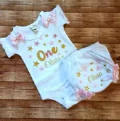 1st birthday cake smash outfit- pink and gold