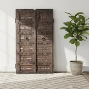 1800s Antique Teak Wood Distressed Rustic Door With Metal Straps