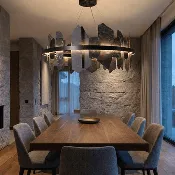 40"W Round Slate Natural Stone LED Industrial Chandelier