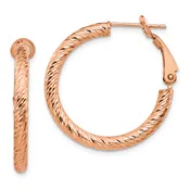 10K Rose Gold D/C Round Omega Back Hoop Earrings