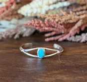 Kingman Turquoise & Sterling Silver Split-Shank Cuff Bracelet – 6" Adjustable- Native Made By Jerryson Henio - NOT SIGNED