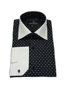 Black Polka Dot Contrast Collar Dress Shirt