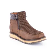 ACERO Brown Basket Wave Zipper Ankle Boot