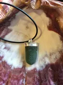 Green Sea Glass Necklace with Sterling Silver Cap on Leather Cord
