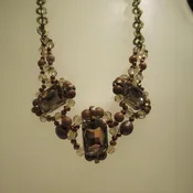 Brass toned Emerald Glass 3 Faceted Brown Chain necklace