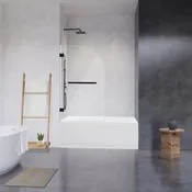 Alvise 34" W x 58" H Frameless Hinged Tub Door in Matte Black with Clear Glass