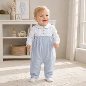 Airplane Embroidered Blue Mini Check Boys Longall