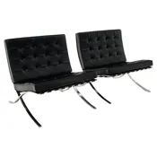 Pair Barcelona Chairs, Black Leather and Stainless Steel, Mies for Knoll, Signed. — RETRO INFERNO