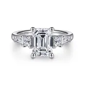 14K White Gold Emerald Cut Three Stone Diamond Engagement Ring