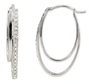 14k White Gold .25 Carat Total Weight Diamond Double Hoop Earrings