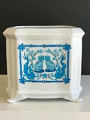 7" BLUE CHINOISERIE SQUARE PLANTER, WHITE