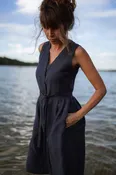 June Dress Sleeveless in Navy Linen - XL and XXL Left
