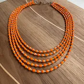 5 Strand German Tangerine & Turquoise Glass Bead Necklace
