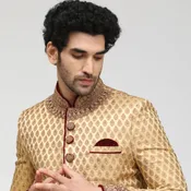 Beige Jacquard Groom Sherwani