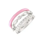 18kt White Gold Diamond & Pink Enamel Crossover Ring