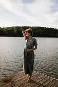 June Dress Short Sleeves in Sage Green Linen/Cotton