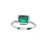 0.73 ct. Bezel Set Inexpensive Emerald Ring Accent Diamonds 14K Gold