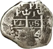 BOLIVIA, Potosí, cob 1 real, 1654 E, PH at top, motto PL-VS-VL.