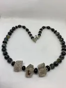 #28 Blue Tiger Eye, Herkimer Diamond and Jet Necklace