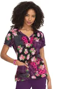 Betsey Johnson Blossom Women's B123PR 2-Pocket Stretch Print Scrub Top