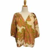 1/2 Long Sleeve Leaf Print Blouse