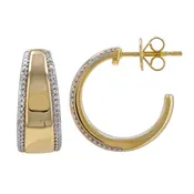 14k Yellow Gold Diamond Border Open Hoop Earrings