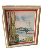 1960's Harbor Painting with Frame