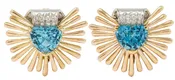 1960's Aquamarine Diamond Platinum 14 Karat Yellow Gold Vintage Fanning Earrings