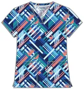 Achieve CK00010 Women's 2 Pocket Print Scrub Top Bright Geo