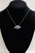 14K Gold Evil Eye Necklace with Blue & White CZ Stones