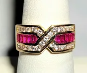 14k Yellow Gold Synthetic Ruby and CZ ladies ring