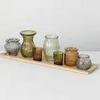 7 votive tray candle holder amber green