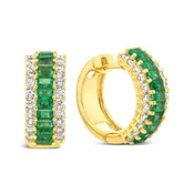 14K Yellow Gold Diamond & Emerald Huggie Earrings - EN2879Y14E1