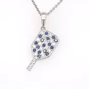 14k White Gold Sapphire & Diamond Pickleball Pendant Necklace