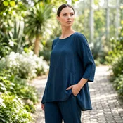 Cupro Round Neck High-Low Tunic in Peacock | Relaxed Fit - CA178