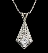 14k Solid White Gold and Natural Diamond Pendant