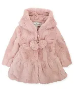 American Widgeon Hooded Zip Front Pompom Coat, Pink Chow Chow