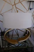 Oval Gold Table Lamp with Linen Shade — Tracey Becker Interiors
