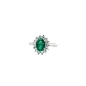14 Karat White Gold Oval Emerald Ring with Diamond Halo