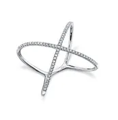 14k Gold 0.18 Ct Diamond X Ring, Available in White and Yellow Gold