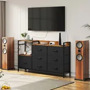 7-drawer Dresser Media Console with Charging Station, Shelves