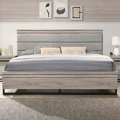 Alvear Upholstered Wood Panel Bed, Weathered Gray