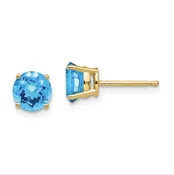 14k 6mm Blue Topaz Checker Earrings